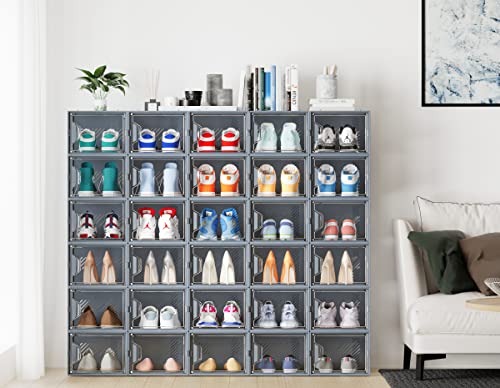 SIMPDIY Shoe Storage, 12 Pack X-Large Shoe Organizer for Closet, Shoe Boxes Clear Plastic Stackable Shoe Storage Boxes for Size 13 - color: Grey