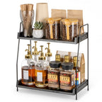 ANBOXIT 2-Tier Coffee Station Organizer, Wooden Kitchen Counter Shelf - Black - color: Black