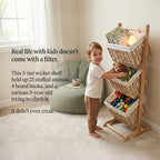 Three-Tier Floor-Standing Storage Rack, Hand-Woven Storage Basket, Vertical Storage Rack, Retail Display Rack Diaper Storage Suitable for Bathroom, Kitchen, Laundry Room, Living Room