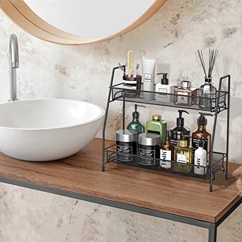 SPISPI Spice Rack Organizer for Cabinet, Bathroom Organizer Countertop, Bathroom Counter Organizer, Kitchen Countertop Organizer, Bathroom Vanity Organizer - color: Black, size: 14.17 x 12.72 x 5.55 inches