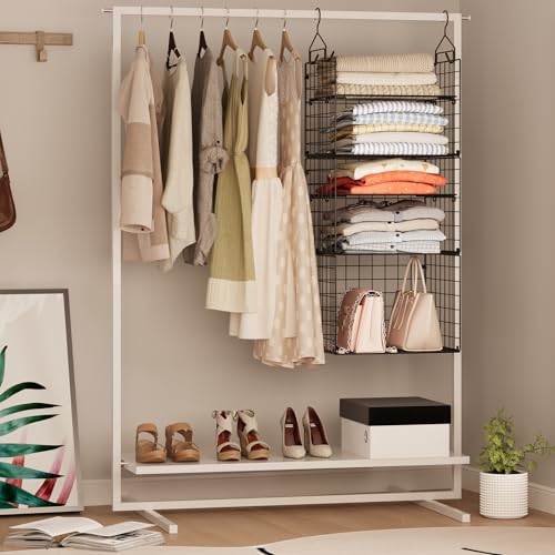 X-cosrack Closet Hanging Organizer Shelves - 5 Tier Wardrobe Organizers and Storage Bin, Hanging Organizer Shelves, Clothes Shelf with Adjustable Dividers for Bedroom Closet Sweater Shoes Handbag - color: Black, size: Large