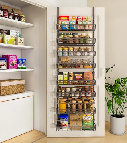 Mefirt Over The Door Pantry Organizer, Wall Mount Spice Rack, Pantry Hanging Storage and Organization, 8 Adjustable Baskets Heavy-Duty Metal for Home & Kitchen, Back of Door Seasoning Rack - Black - color: Black, size: 8-Tier