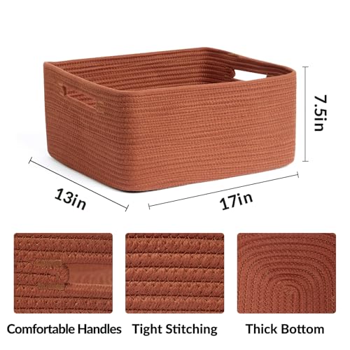MiniArk Large Storage Baskets for Shelves, Closet Organizers Bins for Clothes Blanket Towels, Baby Nursery, Toy Baskets Box, Woven Rope Baskets, 17 x 13 x 7.5”, 2 Packs Oxide Red - color: Oxide Red, size: 2pcs-L17×W13×H7.5"