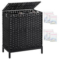 SETVSON Laundry Hamper with Lid, 112 L Handwoven Rattan Wicker Laundry Basket, 2 Removable Liner Bags Metal Heightened Feet, 6 Mesh Bags, 2 Section Large Clothes Hamper for Bathroom Bedroom, Black - color: Black, size: 112 L - 29.6 gal
