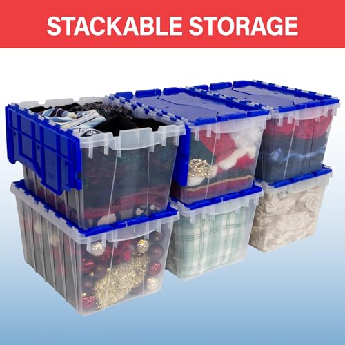 Akro-Mils KeepBox 18 Gallon Storage Container, Nesting and Stackable Plastic Storage Box with Lid Attached, Organizer Tote for Garages, Closets, and Moving, 21" x 15" x 17", Red/Green - color: Red/Green, size: 18 Gallons