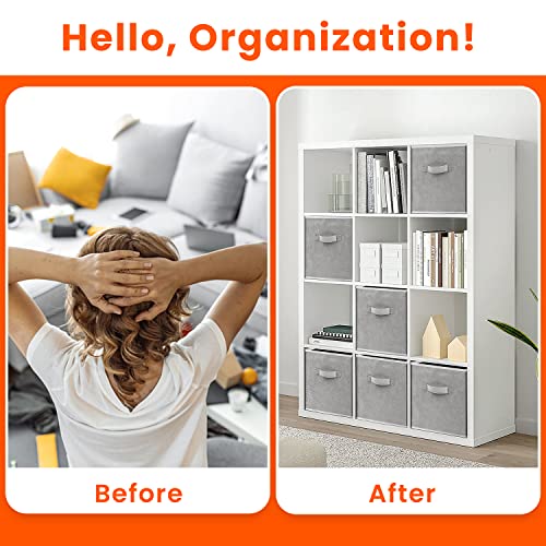 Criusia Storage Cubes - 11 Inch Heavy Duty Fabric Closet Bins for Shelves, Cube Organizer - 8 Pack Collapsible Decorative Storage Bins Baskets for Organizing Clothes Blankets Toys (Grey) - color: Grey, size: Medium -11 inches