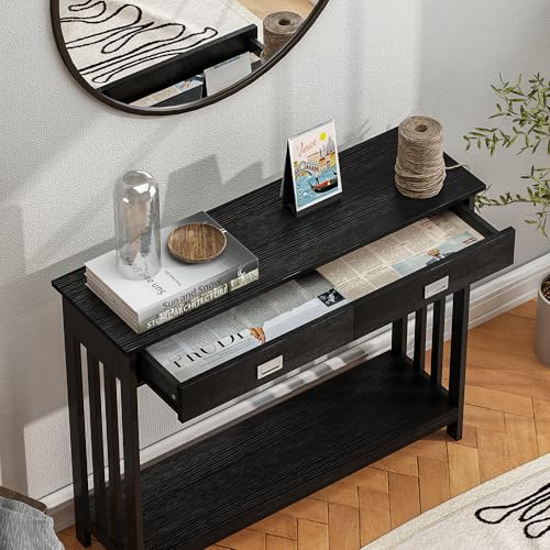 ChooChoo 39" Black Entryway Table with Drawer, Narrow Console Table with Storage Shelf, Sofa Table for Living Room, Entryway, and Hallway - color: Black, size: 11.8"D x 39.4"W x 31.5"H