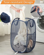 Bemkoo Navy Blue Durable Foldable Laundry Hamper, 22.8 x 14.2 x 14.2 inches - color: Navy Blue, size: Pop Vertical
