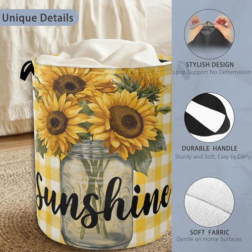 Retro Sunflowers Laundry Hamper,Sunshine Dirty Clothes Laundry Basket with Handles Waterproof Oxford Cloth Storage Basket for College Dorms Bathroom Bedroom 16" x 20.8" - color: Retro Sunflowers Sunshine