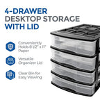 Gracious Living 4-Drawer Desktop and Countertop Storage Organizer Drawer Set, Plastic Office Desk Organizer, Black/Clear