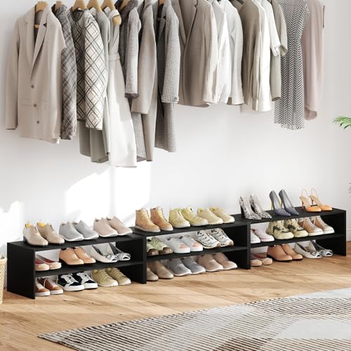 Tangkula 6-Tier Stackble Vertical Shoe Rack, Space Saving Wooden Corner Shoe Storage Shelf for 18 Pairs, 3-in-1 Adjustable White Shoe Organizer for Front Door Entryway - color: Black