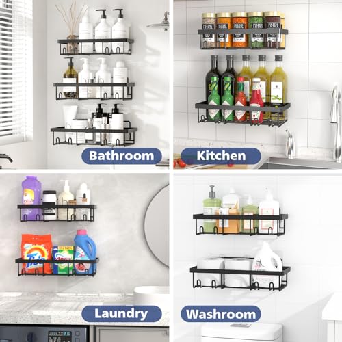Liuoud 10 Pack Shower Caddy Organizer Rack Shelf for Inside Shower, Self Adhesive Wall Storage Basket Rustproof Stainless Steel Shampoo Holder Bathroom Accessory Decor Set, Black - color: Black