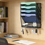 Gawerk 5-Tier Hanging Wall File Organizer with 5 Hooks - Wall Mounted Mail Paper Document Folder Holder, Sturdy Mesh Magazine Rack for Office Home - size: 4+1 Tier