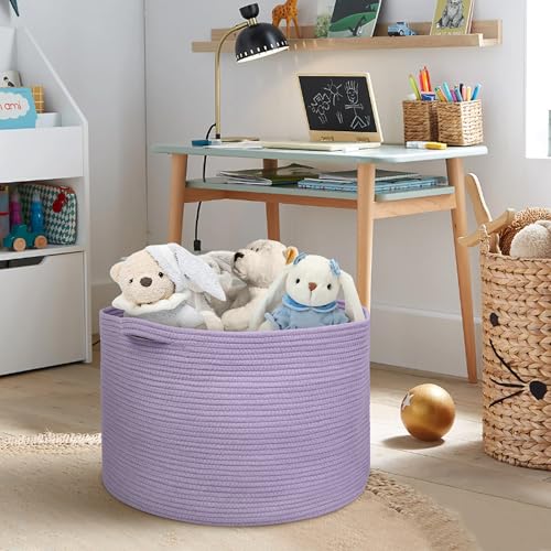 MEGASKET Purple Rope Storage Basket, 22" X 14" Large Woven Baskets, Jumbo Floor Bin for Throw Blankets Pillows, Baby Laundry Basket, Dirty Clothes Organizer, Big Storage Bin for Toys, Towels - color: Purple, size: 22"x22"x14"