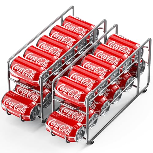 Canyave Soda Can Organizer Storage Rack, 2 Pack Stackable Beverage Soda Can Dispenser Organizer Holder for Refrigerator, Cabinet, Pantry (Silver) - color: Silver