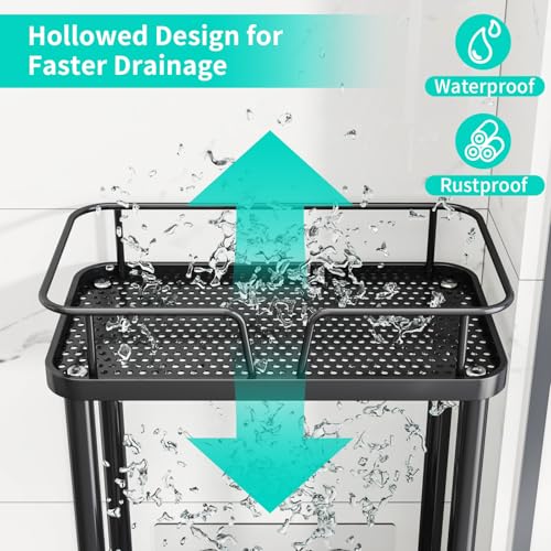HapiRm Standing Corner Shower Caddy - 3 Tier Corner Shower Organizer with Soap Holder, Rustproof Stainless Steel Bathroom Shelf with 4 Hooks, Black - color: Black