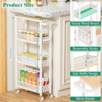 Giwil 4-Tier Slim Rolling Storage Cart for Kitchen Bathroom Organizer, Mobile Narrow Storage Cabinet Utility Cart with Wood Rack on Wheels for Pantry Laundry Small Space, White - size: White/Net Bar