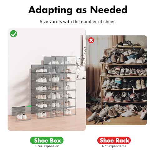 Foluck Shoe Storage Box, 15 Pack Clear Plastic Stackable Shoe Organizer for Closet, Interlocking Design Shoe Container Bins for Sneakers, Foldable Shoe Rack with Lids, Gray - color: Gray