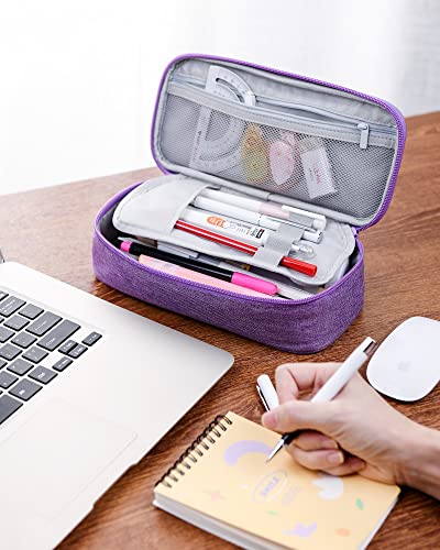 YOKUMA Pencil Case,Large Capacity Pencil Pouch,Aesthetic Zipper Pencil Box, Back to School Supplies for College Student Teen Adults,Travel Essentials,Electronic Cable Organize - color: Purple