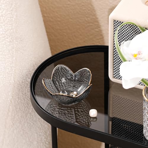 Grey Flower Jewelry Dish Glass Ring Dish Jewelry Tray Cute Vanity Organizer Room Decor Aesthetic Nightstand Bathroom Decor Trinket Dish Ring Holder Dish House Warming Gifts Stocking Stuffers for Women - color: Grey