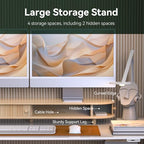 Bamboo Dual Monitor Stand with Storage, Curved Double Computer Laptop Stand Desk Shelf Organizer with Sliding Doors (42 inch) - size: 42 inch