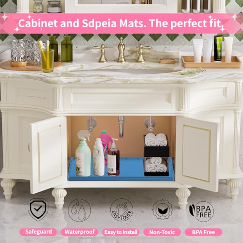 Sdpeia Under Sink Mat 22"×19" Waterproof Silicone Cabinet Liner & Sink Protector for Kitchen & Bathroom, Multi-Purpose Organizers Tray for Pets, Laundry, Cat Litter Mat - color: Ocean Blue, size: 19"W x 22"L