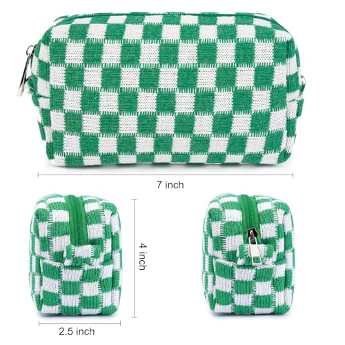 SOIDRAM 2 Pack Checkered Makeup Bag for Women, Cute Makeup Pouch Small Makeup Bag Travel Cosmetic Organizer for Toiletries, Brushes & Skincare - color: Green, size: 2 Pack