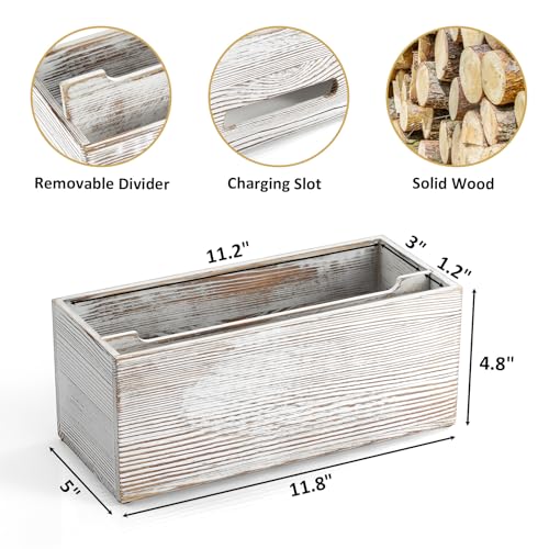 Mail Organizer countertop, Wood Mail Holder 2 Slots, Phone Box with Hidden Charging Port, White Wash Letter Holder, Desk Organizers & Accessories for Home Office Decor