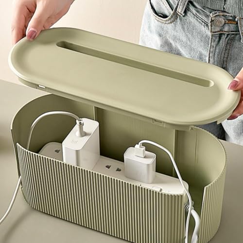 Cable Management Box,Desk Cord Organizer Box with Groove Cover,Plastic Cord Hider Box,Large Cable Box Organizer for Storaging Power Socket/TV/Computer/Router/Games Console Cable (Green) - color: Green