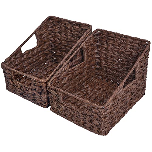 GRANNY SAYS Wicker Storage Baskets, Waterproof Wicker Basket with Handles, Trapezoid Woven Storage Bins for Organizing, Decorative Basket, Brown, 2-Pack - color: Brown, size: 2x 10¼"D x 7½"W x 7¼"H