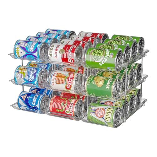 Can Organizer For Pantry, Adjustable Height And Width Canned Goods Organizer, Roller Soup Can Organizer Holds Up to 36 Cans for Kitchen Cabinet or Refrigerator(CLear 3 Tier) - size: CLear 3 Tier