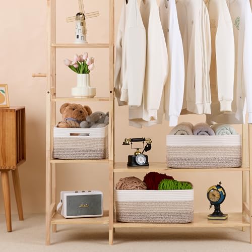 MiniArk Large Storage Baskets for Organizing, Closet Shelf Baskets for Clothes Blanket Towels, Baby Nursery, Toy Bins Box, Woven Rope Basket, 17 x 13 x 7.5”, 3 Packs Gradient Brown - color: Gradient Brown, size: 3pcs-L17×W13×H7.5"