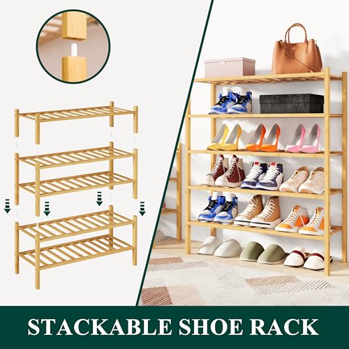Smiry Shoe Rack, 4 Tier Bamboo Shoe Organizer, Stackable Free Standing Wooden Shoe Storage Shelf for Closet, Entryway, Front Door Entrance, Natural - color: Natural, size: 26.80" Wide - 4 Tier - Regular