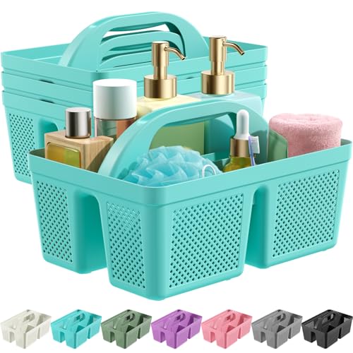 4 Pack Portable Shower Caddy, Integrated Handle, Reinforced Plastic, Organizer Storage Bathroom Supplies and Beauty Products, Cleaning Supplies, Shower Basket for Home, Dorm, Shelf and Cabinet - color: Cyan