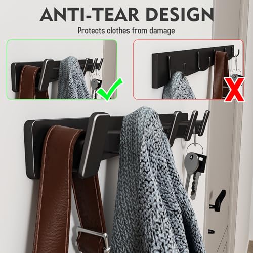 Coat Hook Wall Rack Hanger - Double Coat Rack with 5 Hooks Wall Hooks for Hanging Hat Key Bag Towel Wall Mount Coat Rack, Black 2 Packs - color: Black, size: Rectangle 5 Hooks 2 Packs