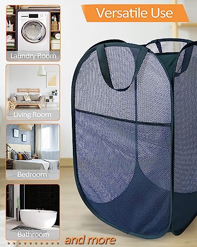 Bemkoo Navy Blue Durable Foldable Laundry Hamper, 22.8 x 14.2 x 14.2 inches - color: Navy Blue, size: Pop Vertical