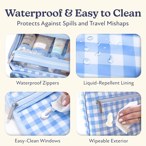 VANDEL Waterproof Hanging Toiletry Bag [TSA-Approved] Hanging Makeup Organizer Bag, Cosmetic Travel Bags for Women, Makeup Case Toiletries Organizer Hygiene Bathroom Shower Caddy - Blue Gingham - color: Blue Gingham