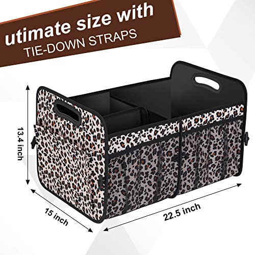 Femuar Car Trunk Organizer, Large Capacity Collapsible Trunk Storage with 11 Pockets, Waterproof, Non-Slip, Suitable for Car, SUV, Truck, Van, Jeep, Sedan, Leopard Print - color: Leopard print, size: Large