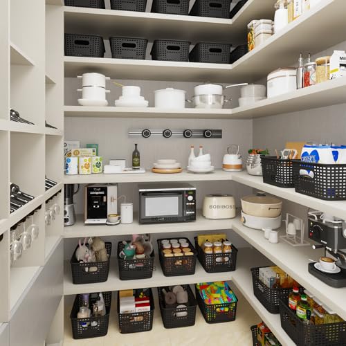 Black Plastic Storage Basket for Organizing 12 Pack Small Storage Bins Container for Shelves, Shelf Baskets with Handles for Classroom, Closet, Pantry Organization - color: Black