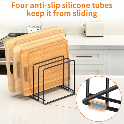 Cutting Board Organizer, [2-Pack] Kitchen Cabinet Organizer, Divided Rack with 5 Slots for Baking Trays, Cutting Boards - Cookie sheet Organizer Inside Cabinet, Baking Sheets Holder (Large) - style: 2PC(Large)