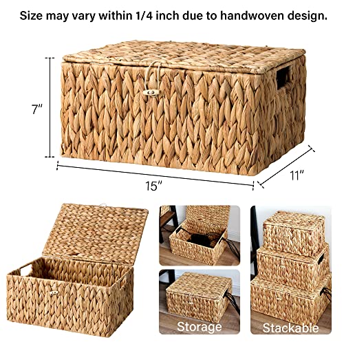 StorageWorks Large Water Hyacinth Baskets for Organizing, Wicker Basket with Lid for Shelves, Storage Basket with Lid and Built-in Handles, 1 Pack - color: Natural(Water Hyacinth), size: 15"L × 11"W × 7"H