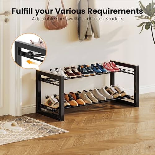 Homeiju Expandable Shoe Rack, 2 Tier Metal Shoe Shelf, Adjustable Shoe Stand for Sneakers, Boots, Heels, Heavy-Duty Steel Standing Shoe Organizer for Entryway, Closet, Bedroom, Black - color: Black, size: 2-Tier