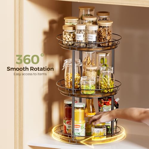 LAMU 10'' Lazy Susan Turntable Organizer, 3 Tier Round Rotating Spice Rack Organization for Kitchen Cabinet and Countertop, Wooden Lazy Susan for Table Top, Pantry, Bathroom, Vanity, Home Decor - size: 10in - 3Tier