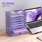 OUTWOLF 10 Tier Paper Organizer - Letter Tray Mesh Desk File Organizer with Handles for Office School Desktop, Purple - color: Purple