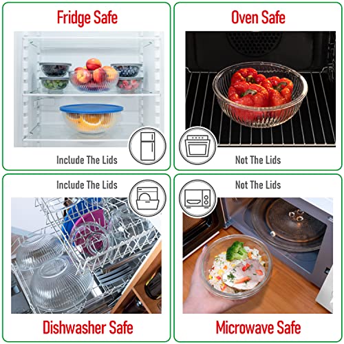 Set of 6 Stackable Space-Saving Nesting Glass Bowls with BPA Free Lids for Foodprep, Storage, Baking, Mixing & Cooking, Microwave Safe - Durable Inert Borosilicate Glass - color: 6 Mixing Bowls with PP Lids
