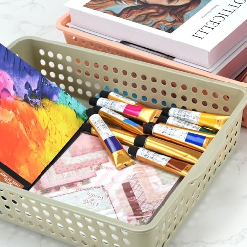 6-Pack Stackable Paper Trays with Handles, Modern Desktop Organizer for A4 Documents, Homework Turn-In Bins for Classroom & Office Use - color: MixColor