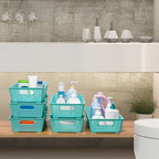Tiawudi Stackable Woven Plastic Basket, Storage Bins for Cabinet, Closet, Shelf, Under Sink and Countertop, Pantry Organizer Bins, 6 Pack - color: Mint