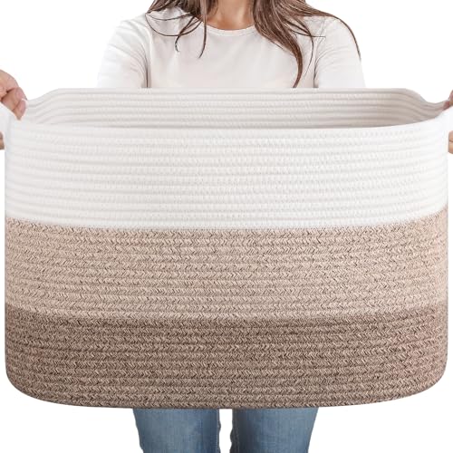 65L Cotton Rope Large Blanket Basket (19.7"x15.7"x11.8") for Living Room, Kids Room & Laundry, Storage Basket with Handle for Organizing Blankets, Pillows, Clothes & Toys, Gradient Yellow - color: Gradient Yellow, size: 19.7"x15.7"x11.8"
