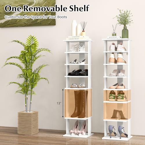 COSTWAY 8-Tier Vertical Shoe Rack, Tall Narrow Shoe Storage Organizer with Removable Shelf for Boots, Anti-Tipping Kit, Space-Saving Shoe Stand with for Small Place, Entryway (White) - color: White