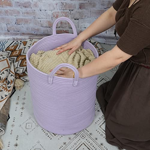 XUANGUO Rope Laundry Basket Hamper for Clothes Woven Storage Basket for Living Room Bedroom Boho Tall Rope Baskets for Blanket Toys Pillow Towels Baby Nursery Hamper Bin Large purple or lavender - color: light purple, size: Regular